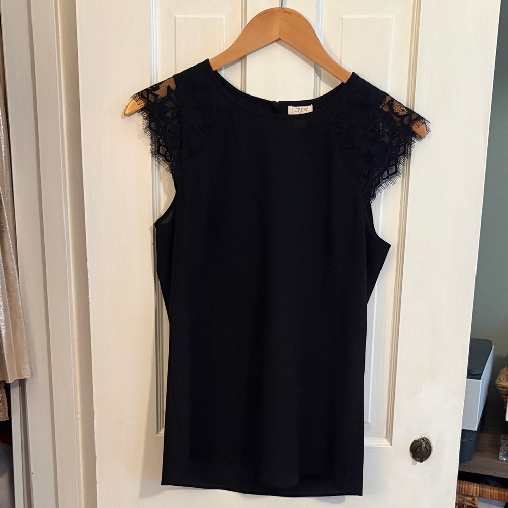 J. Crew Black Lace Cap-Sleeve Camisole